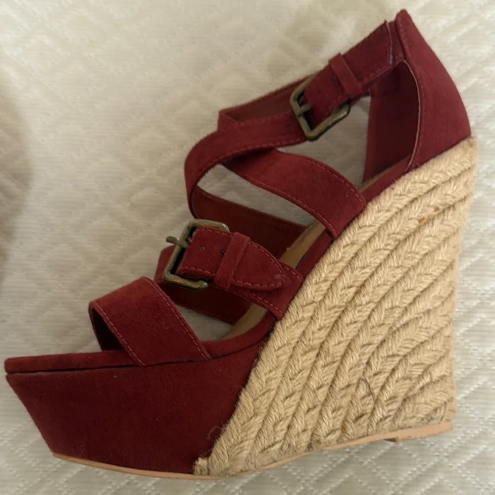 Leila Stone Rust Suede Espadrille Wedges